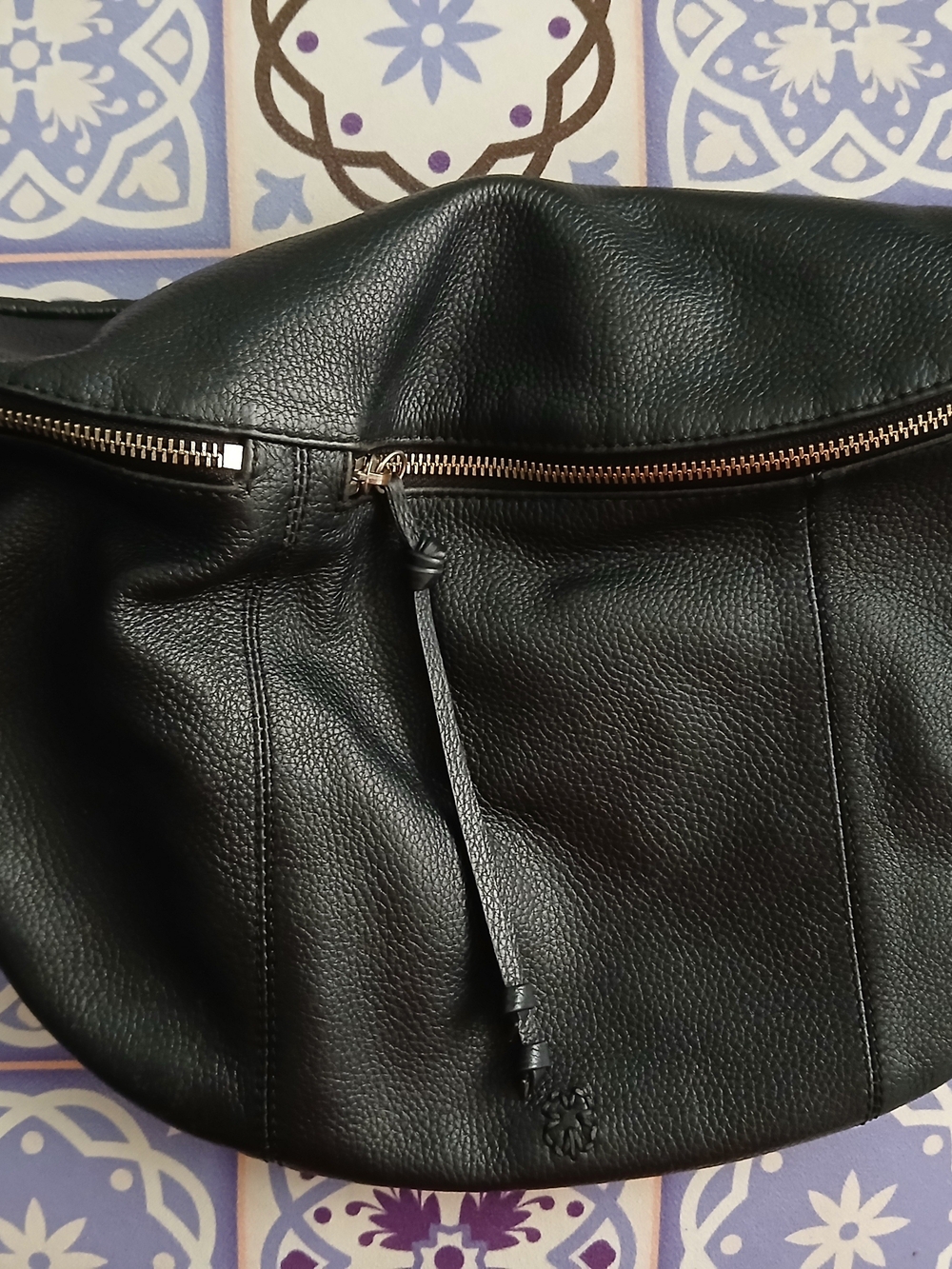 Lucky Brand Black Leather Crossbody Bag with Silver-Tone Zipper